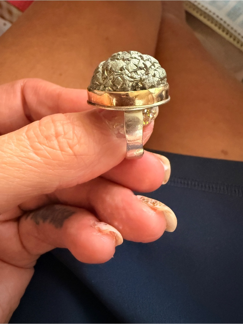 Jamie Joseph Sterling Silver and 14k Gold Pyrite Dome Statement Ring